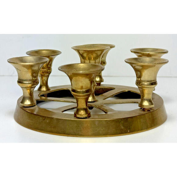 Vtg Brass Mini Round 7 Candle Holder India Small Nautical Decor - Picture 3 of 6
